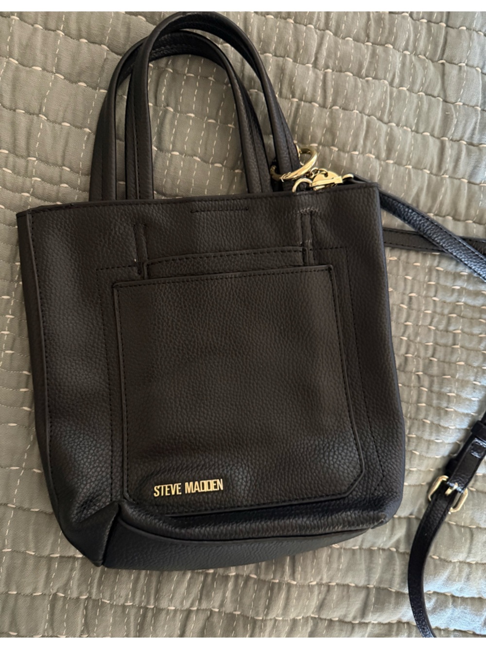 Steve Madden Black Pebbled Leather Crossbody with Front Pocket